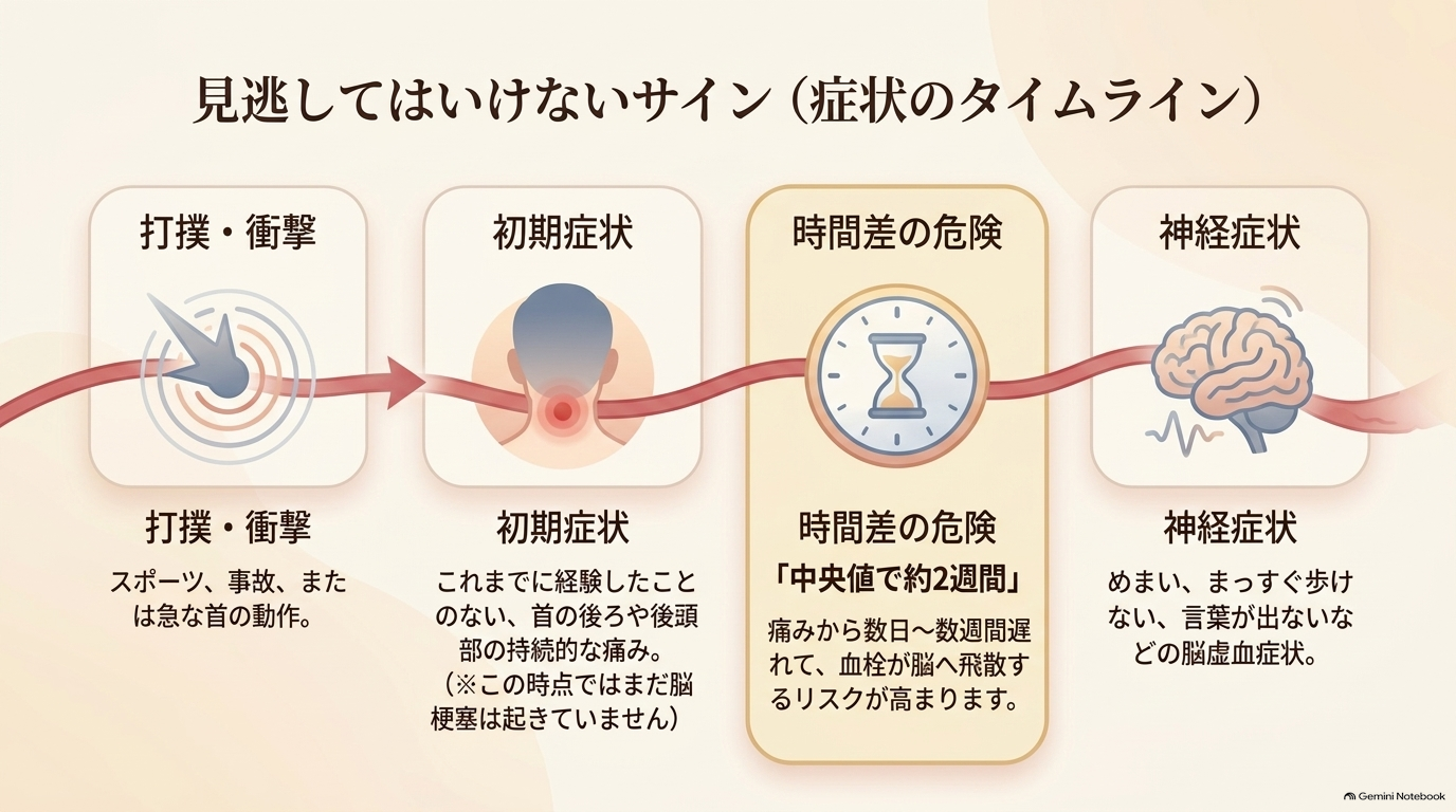 首筋を打撲すると椎骨動脈解離になる？
